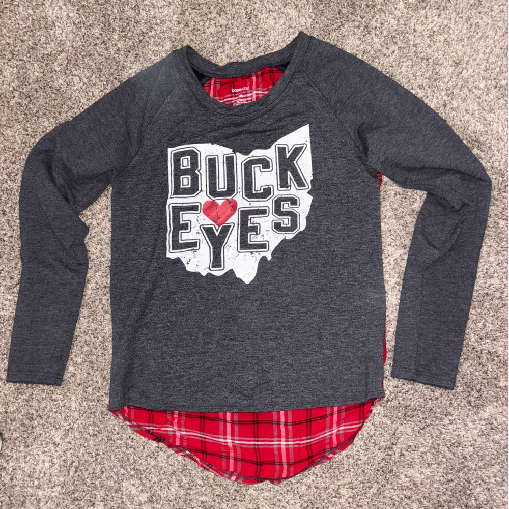 Ohio State Buckeyes High Low Jersey Top Shirt Flannel Back XL